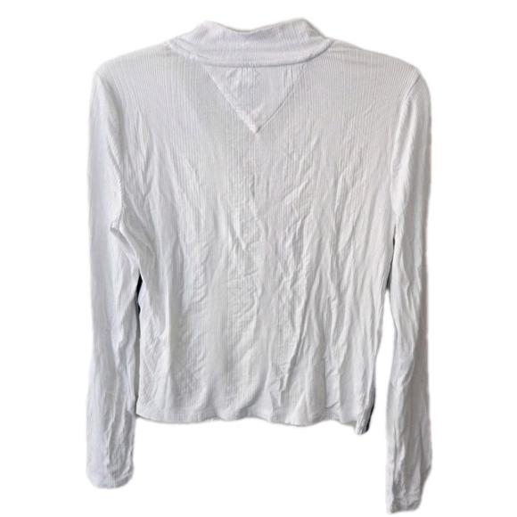 Tommy Jeans White Quarter Zip Pullover Nautical Chic Minimal Coadtal Vibes sz S - Picture 2 of 7